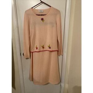 Sambucari 2 piece VINTAGE Knitted Sweater & Skirt Pink Size 44 Made in Italy S/M